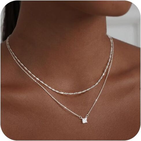 Gold Necklace for Women 14K Gold/Silver Plated Choker Diamond Necklace Set for Women Simple Dainty CZ Gold Chain Trendy Jewelry Accessories in Saudi Arabia