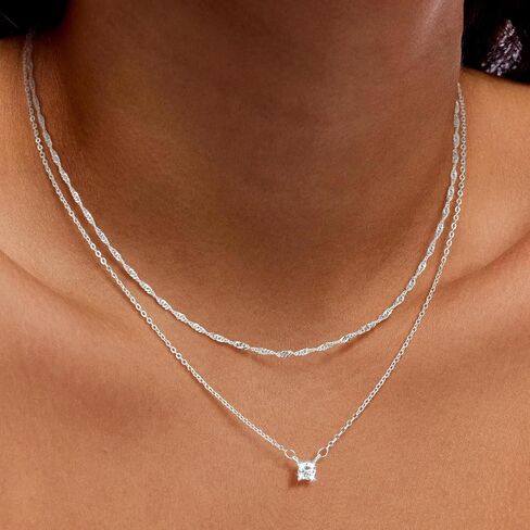 Gold Necklace for Women 14K Gold/Silver Plated Choker Diamond Necklace Set for Women Simple Dainty CZ Gold Chain Trendy Jewelry Accessories in Saudi Arabia