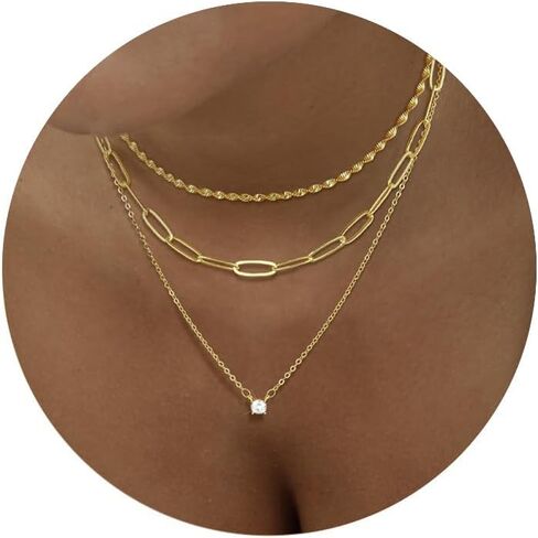 Gold Necklace for Women 14K Gold/Silver Plated Choker Diamond Necklace Set for Women Simple Dainty CZ Gold Chain Trendy Jewelry Accessories in Saudi Arabia