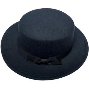Black Classic Wide Brim Flat Top Fedora Hat Pork Pie Flat Top Hat Boater Trilby Panama Hat for Women Men