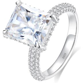 6CT Moissanite خاتم الخطوبة للنساء D Color VVS1 Radiant Cut Lab الذي تم إنشاؤه الماس ، S925 STERLING SIVAL مع خاتم زواج مطلي بالذهب الأبيض 18K لحجمها 4-9