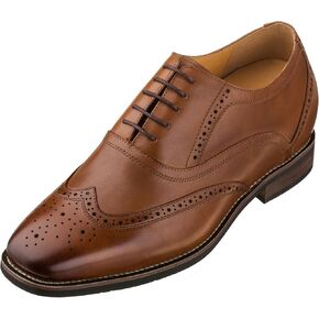 CALTO Men's Invisible Height Increasing Elevator Shoes - Dark Brown Leather Lace-up Brogue Wing-tip Oxfords - 2.6 Inches Taller - G60101 - Size 9 D(M) US