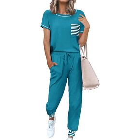 Ekouaer Pajama Sets for Women Short Sleeve Pjs Sets 2 Piece Loungewear Sleepwear with Long Joggers Pants