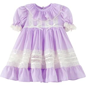 لباس الفتيات ، فستان إيرث زرقاء عتيقة ، دانتيل أبيض ، غلاف نفخة ، نمط طويل لفصل الربيع والخريف in Kuwait