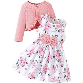 Yanmucy 2PCS Little Toddler Girls Dress with Cardigan Floral Dresses Ruffle Shrug Sweaters Spring Full Clothes for 2-8 Years in Saudi Arabia