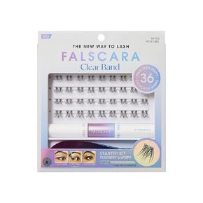 KISS Falscara DIY Lash Extension Starter Kit With 10 Eyelash Lengthening Wisps, Applicator and Bond & Seal – Artificial Featherlight Synthetic Reusable Lash Clusters with Super Hold Microbands
