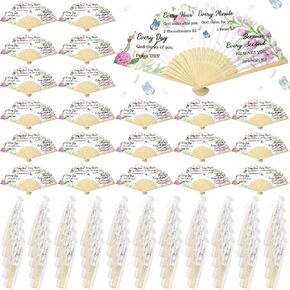 50 PCS Paper Paper Hand Fans قابلة للطي مشجعي الخيزران مع أكياس أورجانزا لزخارف الكنيسة الكتاب المقدس هدية (بيضاء ، يعتقد الله أنك)