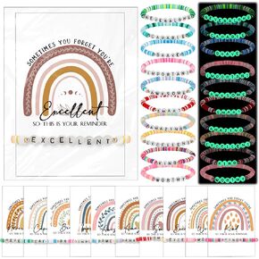 End of Year Gift for Student Women Coworker Rainbow Bracelet Bulk Glow in The Dark Bracelet with Inspirational Card