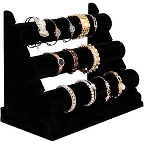 Polmart W3-BL Detachable 3-Tier/Triple Bar Jewelry Display, Black Velvet