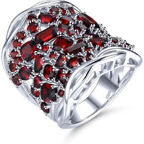 Natural Garnet Rings for Women Hypoallergenic S925 Sterling Silver with Gemstone January Birthstone Promise Ring Fine Jewelry for Wife Mother Daughter Friend