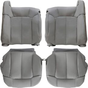 GXARTS Driver and Passenger Side Bottom Lower and Top Lean Back Leather Seat Cover Pewter Gray 922/122 Fit for Chevy Silverado Tahoe Suburban Yukon GMC Sierra 1500 2500 3500 1999 2000 2001 2002
