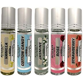 Best Essential Oil Roll On Gift Set Vanilla, Cotton Candy, Jasmine, Rose and Strawberry 10 mL each by Sponix