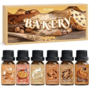 SALKING Bakery Fragrance Oils, Premium Essential Oil for Diffuser, Scented Oil Set for Soap Candle Making - Chocolate Chip Cookies, Apple Pie, Cinnamon Rolls, Vanilla Cake, Snickerdoodle, Sugar Cookie