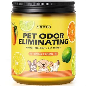 AOOVOO Pet Odor Eliminator Candle - Citrus Lemon Odor Eliminating Candle, Highly Fragranced Air Freshing Scented Candles, Natural Soy Wax, 9 oz