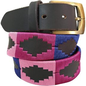 CARLOS DIAZ Mens Womens Premium Unisex Brown Leather Embroidered Designer Polo Belt