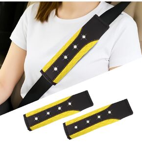 Hovom 2pcs غطاء حزام مقعد بلينغ ، أغطية حزام الأمان الجلدية للسيارات ، أغطية حزام كتف حزام الأمان ، وسادة حزام مقعد التلقائي للنساء للنساء (أصفر)