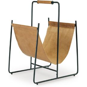 Signature Design by Ashley Faronworth Casual Leather Magazine Rack with Handle, Light Brown & Black