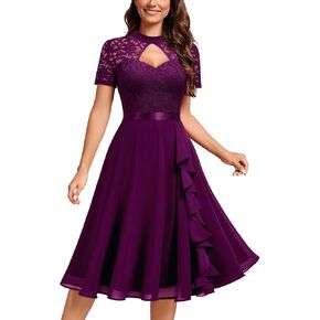 Miusol Women's Vintage Half Neck Cut-Out Lace Ruffle Style Cocktail Party Dress