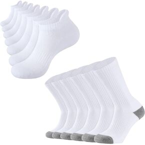 CLOSEMATE 6 Pairs Mens Cushioned Crew Socks (US Mens Size 9-12) and 7 Pairs Mens Ankle Running Socks (US Mens Size 12-15)