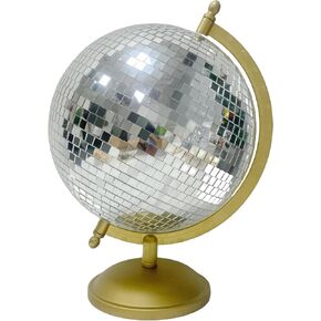 Disco Ball Globe Home Decor Statues Classic Tabletop Art Sculpture Gold Discoball Unique Western Modern Decorative Aesthetic Sculptures, 6.5" x 6" x 9",Bright Gold