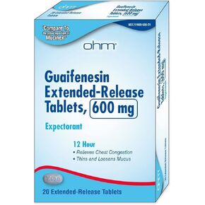 Ohm Guaifenesin Chest Congestion and Mucus Relief Extended-Release Tablets 600 mg 12-Hour 20 Expectorant Caplet