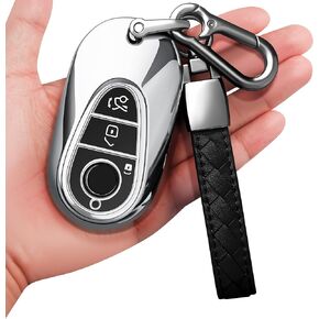 Sindeda for Mercedes Benz Key Fob Cover with Keychain Soft Full Protection Key Shell Key Case Compatible with Mercedes Benz 2020-2025 Mercedes Benz S-Class G-Class E-Class (Black)