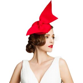 F FADVES 100% Wool Pillbox Wedding Hat Women Angel Wings Fascinator Hat Felt Cocktail Tea Party Fedoras