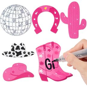 BWkoss Western Cowgirl Glitter Cutouts- 100Pcs Cowboy Theme DIY Paper Cuts Disco Ball Boots Bulletin Board Party Decorations for Bachelorette Party Birthday Classroom Home Wall Decor Favor Supplies