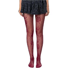Milumia Women's Floral Lace Fishnet Tights Rose Pattern Sheer Mesh Pantyhose Stockings