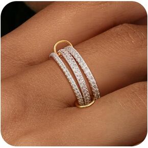 Gold Stackable Rings for Women Non Tarnish，14K Gold Plated Cubic Zirconia Interlocked Rings Silver Gold Multi-Link Connected Mixed Metals Ring Stack Trendy Jewelry Gift for Women Size 6-10