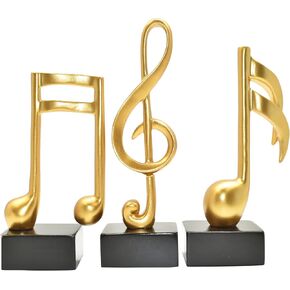تصميم الهندسة المعمارية الطبيعية نمط الحياة N Adam & Friends Notes Decorations مع Treble Clef والملاحظات السادسة عشر ، التماثيل الموسيقية لديكور المنزل الغريب وديكور رف الكتب في راتنج متين ، أسود