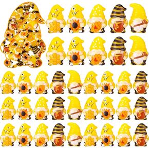 60 Pcs Mini Honeybee Gnome Statues Mini Bee Resin Gnomes 5 Styles Spring Miniature Figures for Bee Festival Honey Themed Party Favors Gifts Spring Home Table Landscape Decor