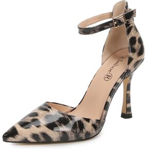 Women's Strappy Back Counter Pumps Stiletto Heel Pointed Toe Snake and Leopard PU Leather Sexy Dress Shoes