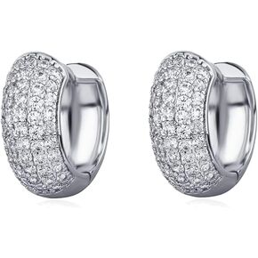 White Gold Plated 925 Sterling Silver Hoop Earrings Flower Set 3d Fully Iced Cubic Zirconia CZ 12mm Unisex Ice Out Huggie Small Sparkle Silver Hoop Earrings Fine Jewelry Birthday Gifts for Men,Women