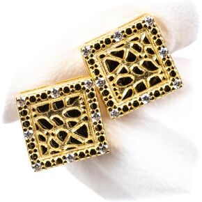 Retro 90's Hip Hop Square الشكل 14K الذهب الأصفر المطلي 925 Sterling Silver 3D ICE Out CZ Hypoallergenic 9mm Solid Gold STUD STUD STUM