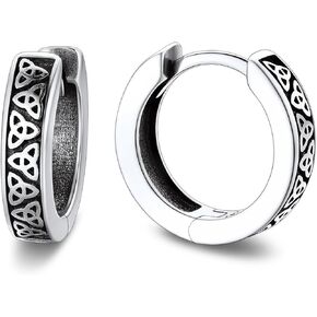Bandmax 925 Sterling Silver Black Huggie Hoop أقراط 10 ملم أذن صغيرة الأذن Hypoallergenic غضروف الفضة هدية للمجوهرات للنساء الرجال