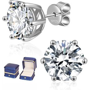 Moissanite Stud Earrings for Women Men, 0.6-6CT 18K Gold Plated Sterling Silver Six Prong Moissanite Earring, D Color Round Cut Lab Created Moissanite Earrings