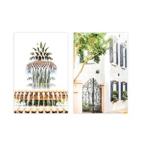Charleston Photography - UNFRAMED - Print Set of 2, 4x6 inches each | Pineapple Fountain, Charleston Home, Window Boxes, Gates of Charleston