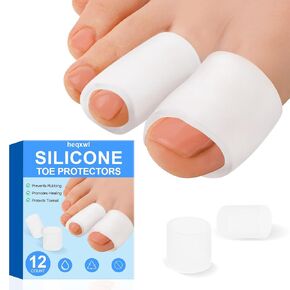 12 Pack Silicone Toe Protectors, Soft Open Toe Sleeves, Gel Toe Covers Toe Cushions for Hammer Toes, Corns, Blisters, Calluses and Pain Relief (Multi-Size)