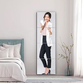 Shatterproof Full Length Mirror, Unbreakable Mirrors for Wall, Full Body Mirror for Kids, Thick 0.1", 4Pcs 12" x 12", Made of Frameless Plexiglass Acrylic Plastic, Wall Mounted for Home Gym, Bathroom