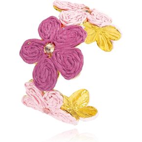 Coiris Raffia Flower Cuff Bracelet for Women Colourful Chunky Floral Boho Bracelet Handmade Statement Cuff Bracelet for Women