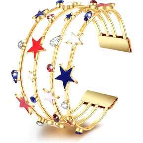 4th of July Bracelets for Women American Star Cuff Bracelets Red White and Blue Wide Cuff Bracelet Bangles Independence Day Patriotic 4th of July Accessories Outfits Jewelry Gifts