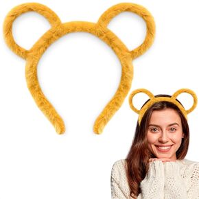 Yellow Bear Ear Headband – Non-Slip Plush Hair Accessory, Soft Makeup Headband for Skincare, Spa, Party