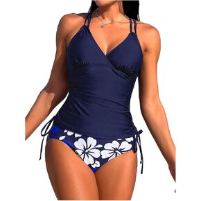 SweatyRocks للسيدات البطن Tankini Ploral Print Ruched Side Beach 2 قطعة بدلات الاستحمام