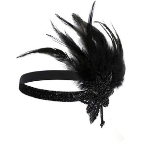 Roaring Art Deco 1920s Flapper Feather Headpiece Roaring 20s Great Gatsby Headband for Women 1920s Headwear
