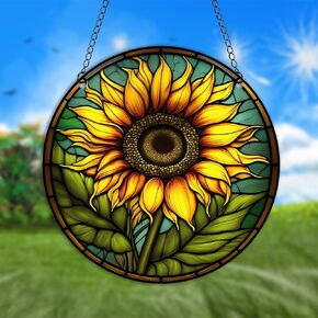 HOTIYOK Sunflower Stained Acrylic Window Hanging Sun Flower Home Decoration Memorial Gift for Women Mom Grandma Teacher
