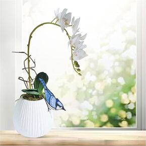 Lolitarcrafts Blue Jay Stained Glass Suncatcher for Pot Plant Decoration - Unique Planter Decor, Home Office Plant Decoration