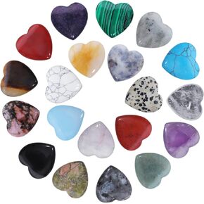 20pcs Natural Heart Healing Crystals Rose Quartz Amethyst Crystal Chakra Bulk Gemstones Palm Thumb Stone Polished Love Crystal Stones Set Wholesale Reiki Balancing Meditation for Women Men