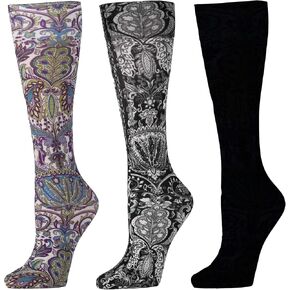 Celeste Stein Therapeutic Compression Socks for Women, 8-15mmhg Mild, Set Of 3, Made In Usa, Help Leg Circulation Versache Paisley, 3count