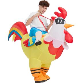 Rooster Inflatable Costume Adult Funny Blow Up Chicken Costume Riding Cock Halloween Cosplay for Men Women